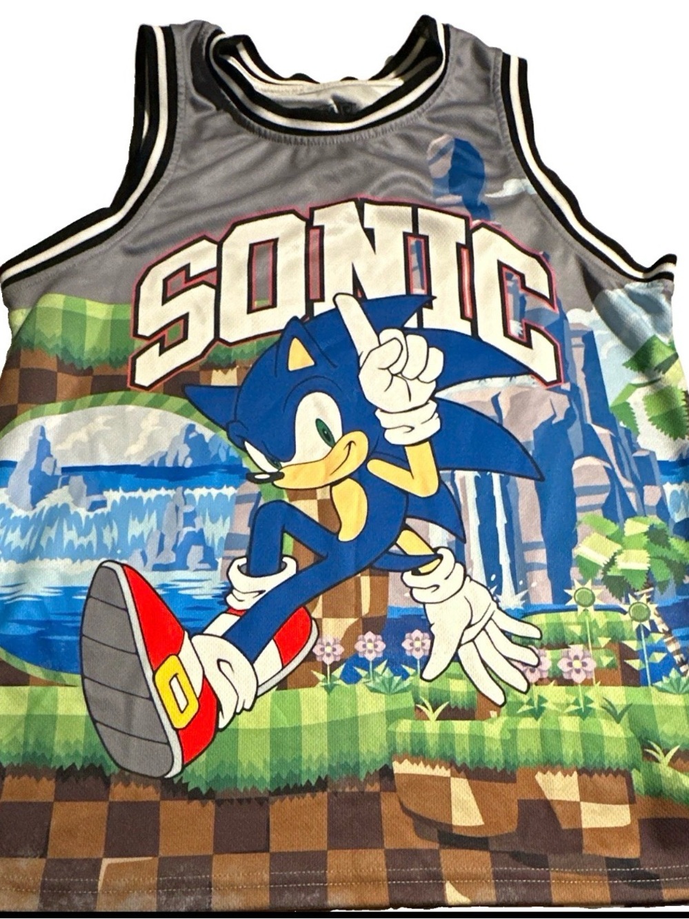 Sonic the Hedgehog Boys Multicolor Graphic Mesh Jersey Tank Top L 14